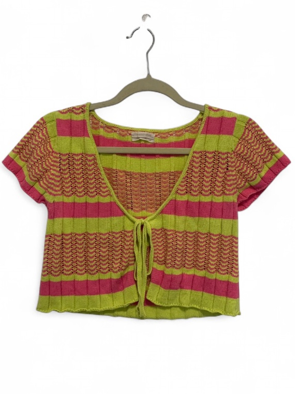 Urban Outfitters Neon Lime & Hot Pink Striped Tie-Front Crop Top